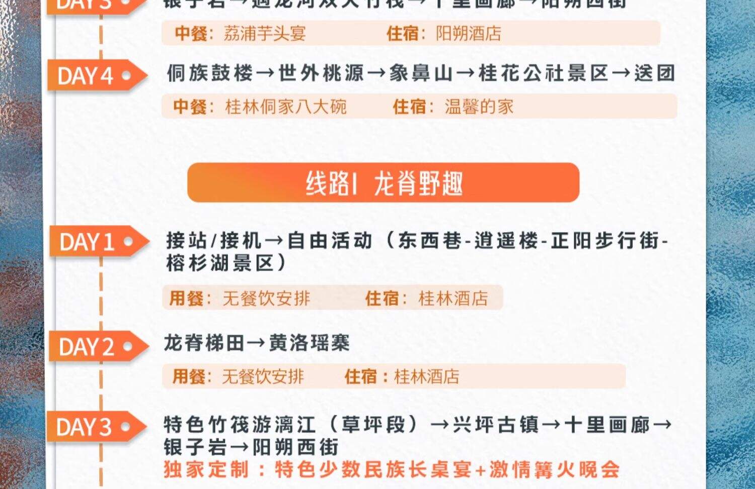 桂林小团旅游阳朔4天3晚跟团游遇龙河竹筏世外桃源龙脊梯田银子岩 行程图 10