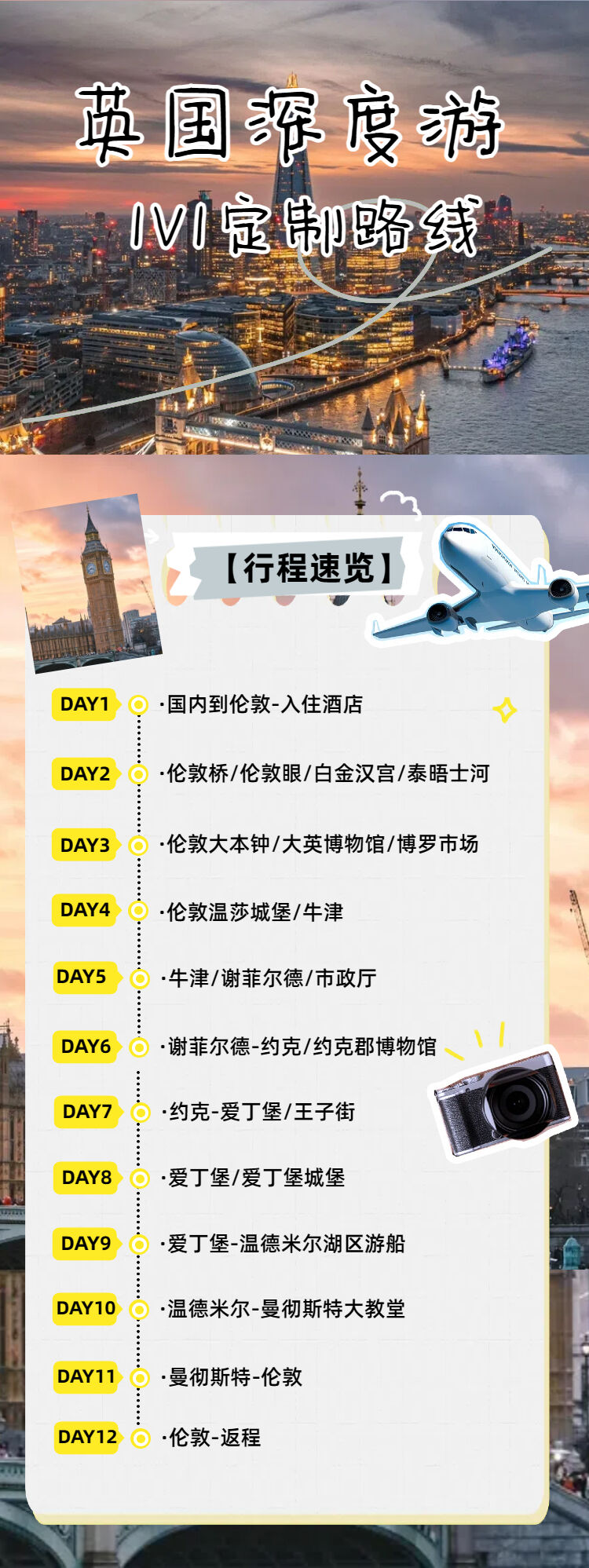 全国出发英国伦敦剑桥约克爱丁堡曼彻斯特牛津8-12天自由行 行程图 2