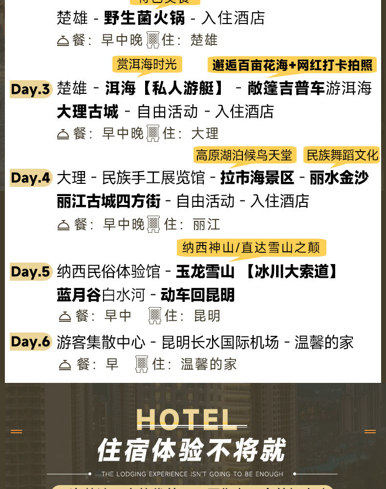 【含机票+豪华酒店】云南旅游6天5晚昆明大理丽江6日游精品旅行团 行程图 8
