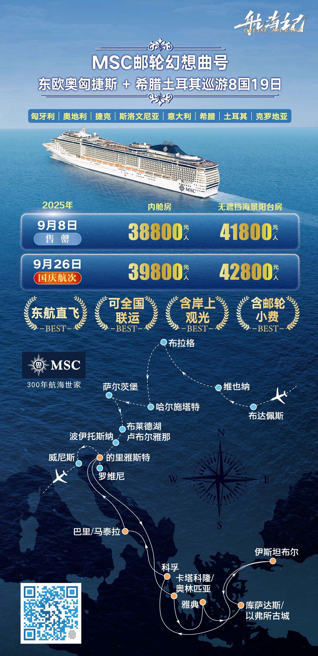 MSC邮轮幻想曲号东欧奥匈捷斯 +希腊土耳其巡游8国19日 行程图 2