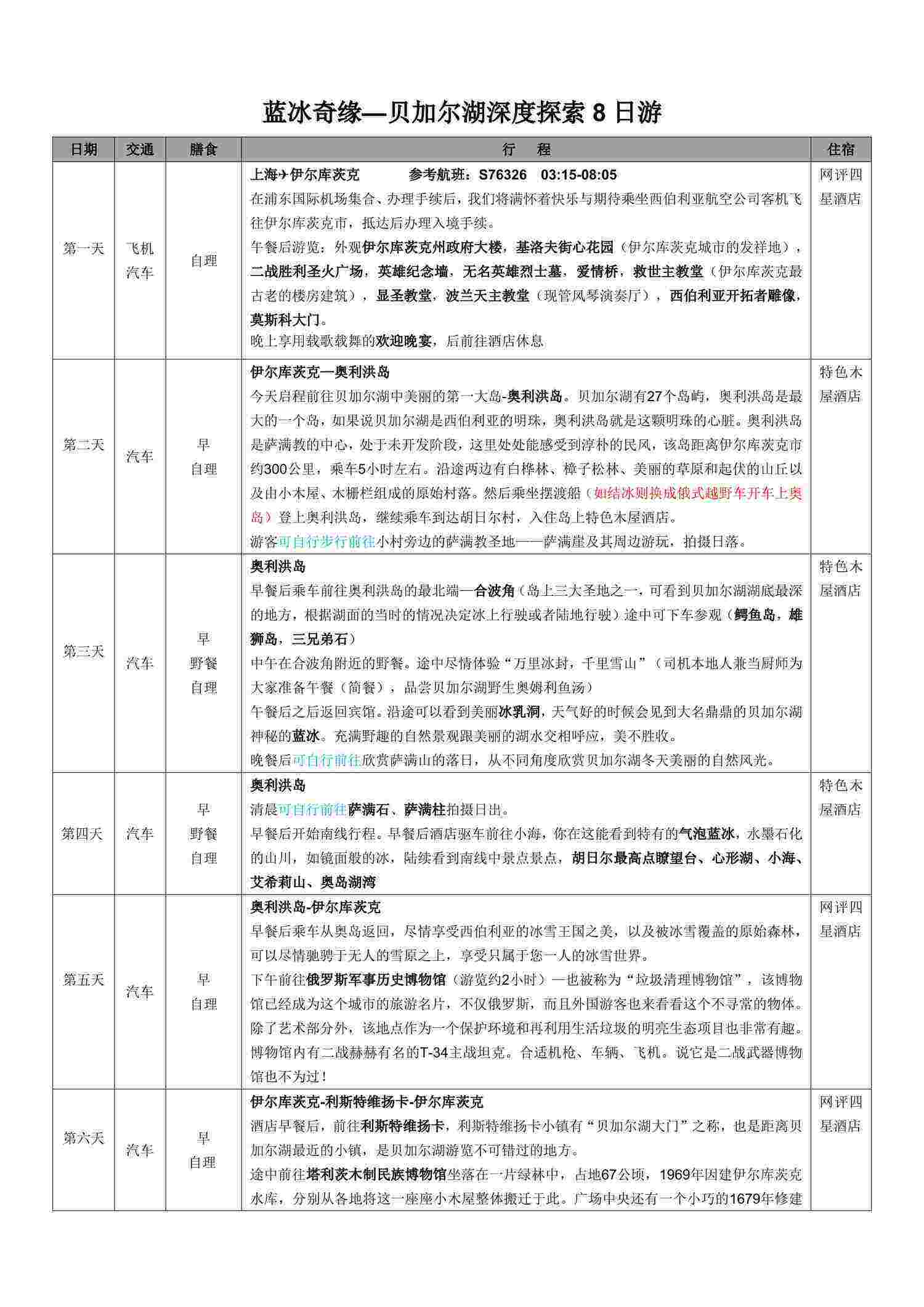 贝加尔湖8日深度探索 行程图 3