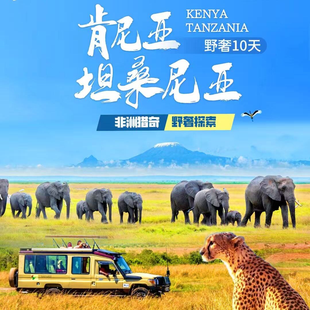 肯尼亚、坦桑尼亚野奢10天（4-6人VIP小团 双国连线，不走回头路 全程4X4越野车SAFARI 2晚塞伦盖蒂保护区 2晚马赛马拉保护区营地酒店 内罗毕升级1晚连锁五星酒店）