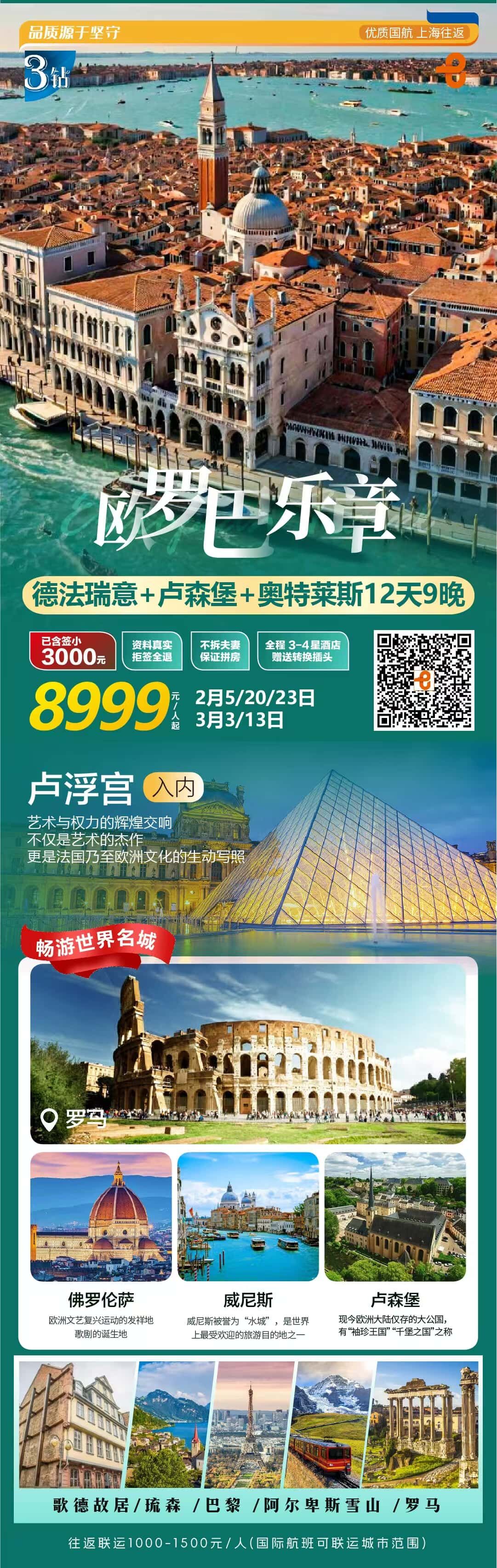 德法瑞意+卢森堡+奥特莱斯12天9晚 行程图 2
