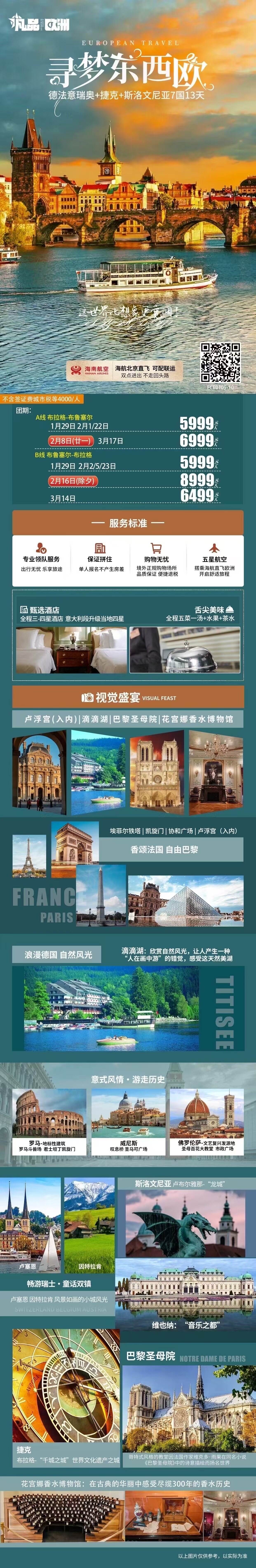 德法意瑞奥+捷克+斯洛文尼亚7国13天 寻梦东西欧凡品 行程图 2