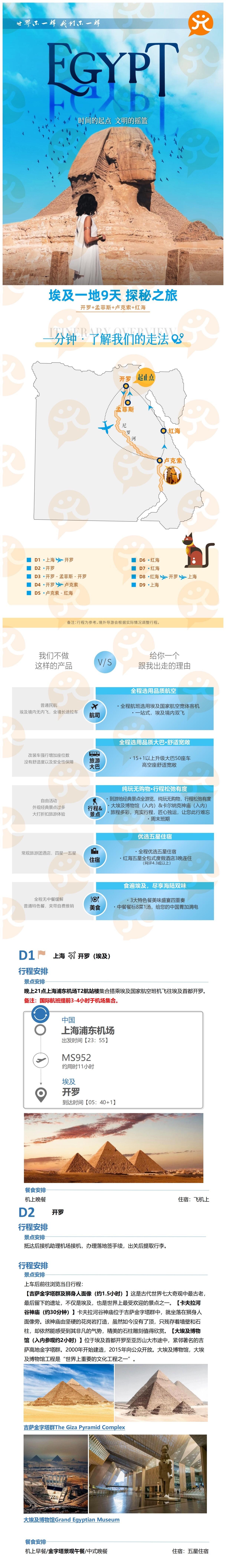 纯玩·埃及一地9天探秘之旅 开罗+孟菲斯+卢克索+红海 核心景点入内 红海三晚五星酒店全包度假酒店 开罗优选五星 行程图 3