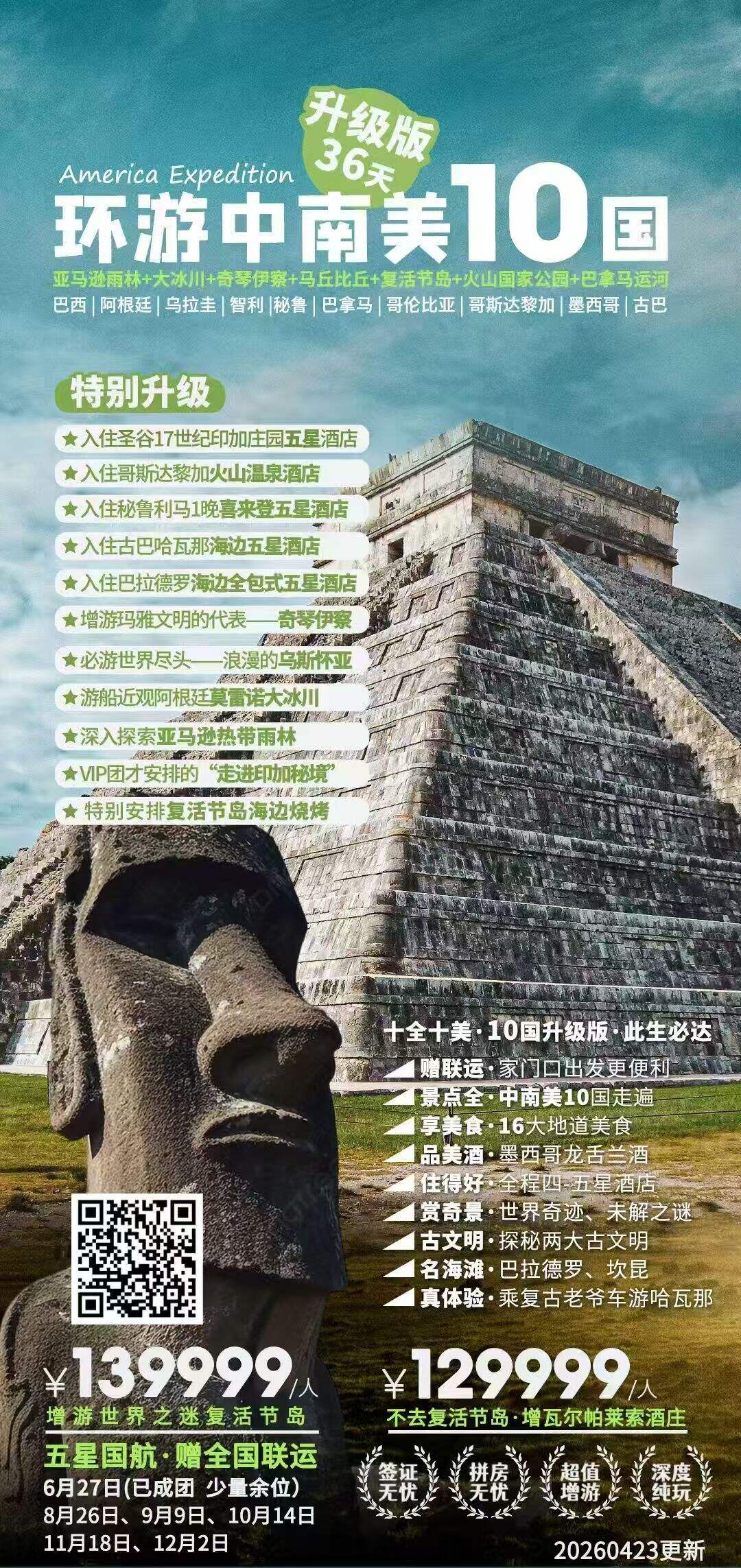 环游中南美10国·36天 亚马逊雨林+大冰川+奇琴伊察+马丘比丘+复活节岛+火山国家公园+巴拿马运河巴西|阿根廷|乌拉圭 行程图 2