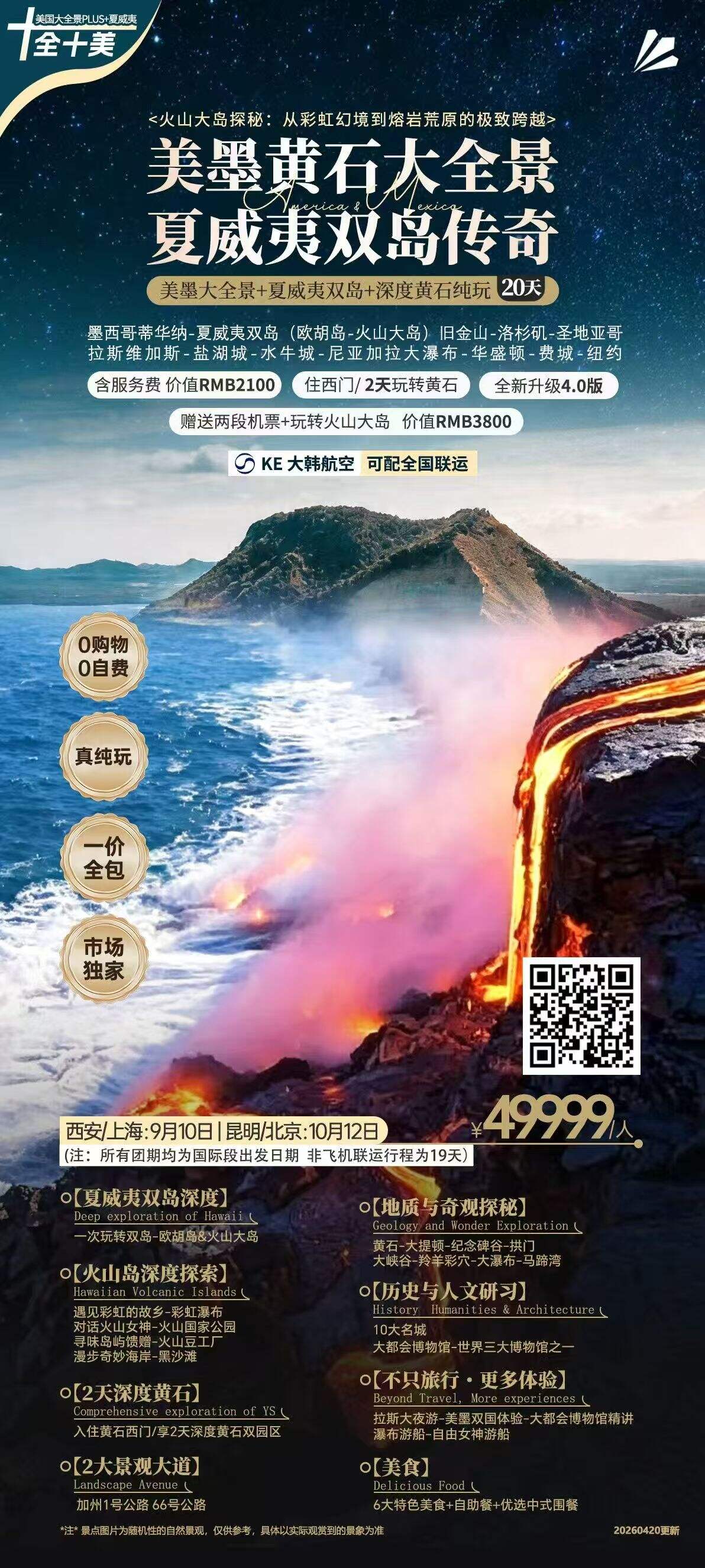 美墨黄石大全景·夏威夷双岛传奇 美墨大全景+夏威夷双岛+深度黄石纯玩20天 赠送两段机票+玩转火山大岛价值RMB3800 行程图 2