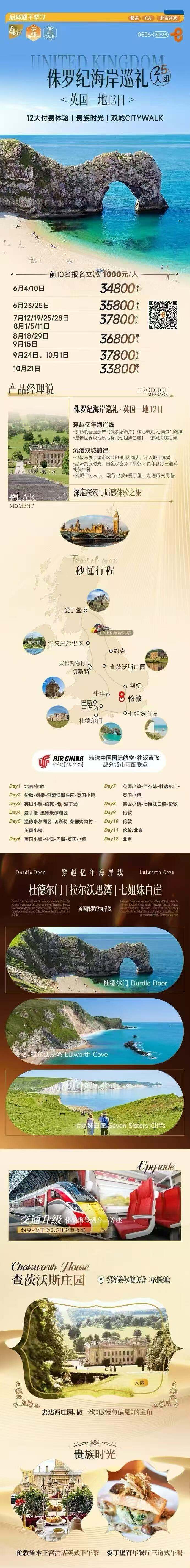 侏罗纪海岸巡礼·英国一地12日 25人团 12大付费体验·贵族时光·双城CITYWALK 行程图 2