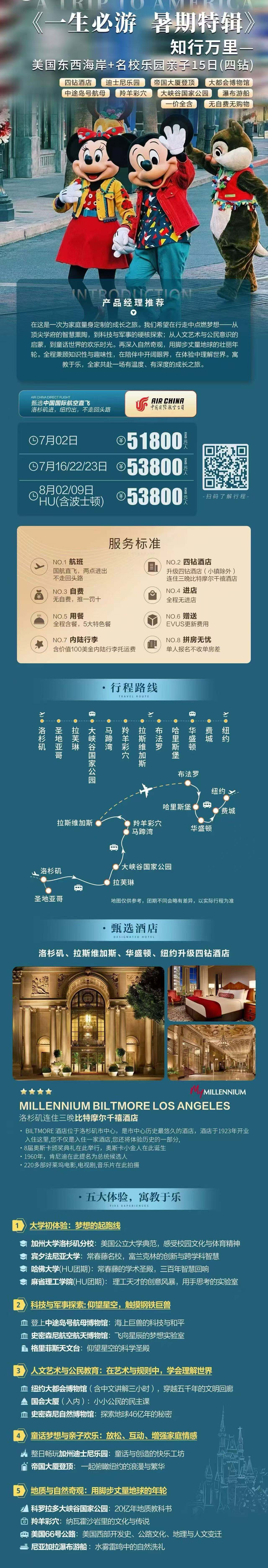 一生必游·暑期特辑 美国东西海岸+名校乐园亲子15日 四钻 行程图 2