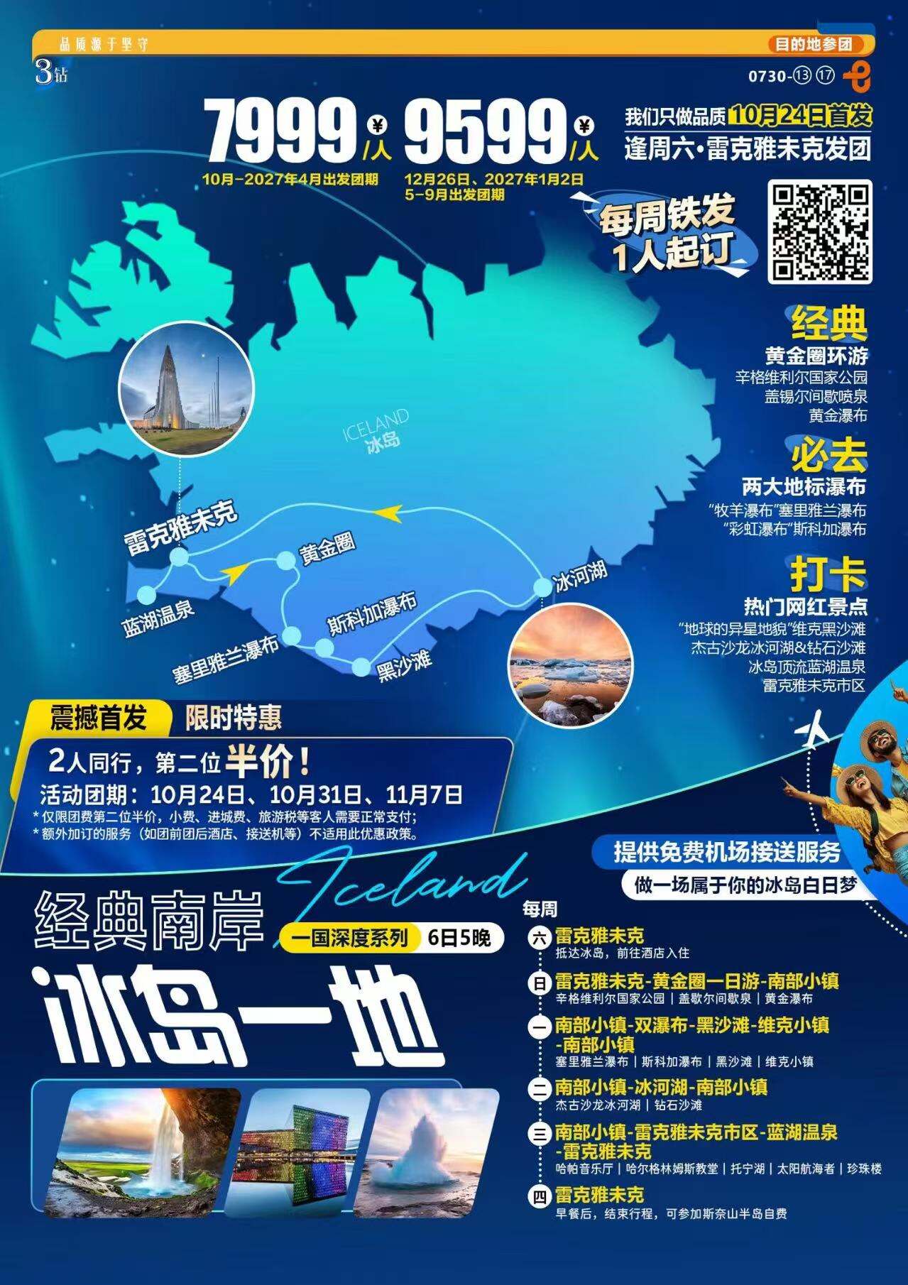 冰岛一地6晚5天 冰火星球 经典南岸系列 行程图 2