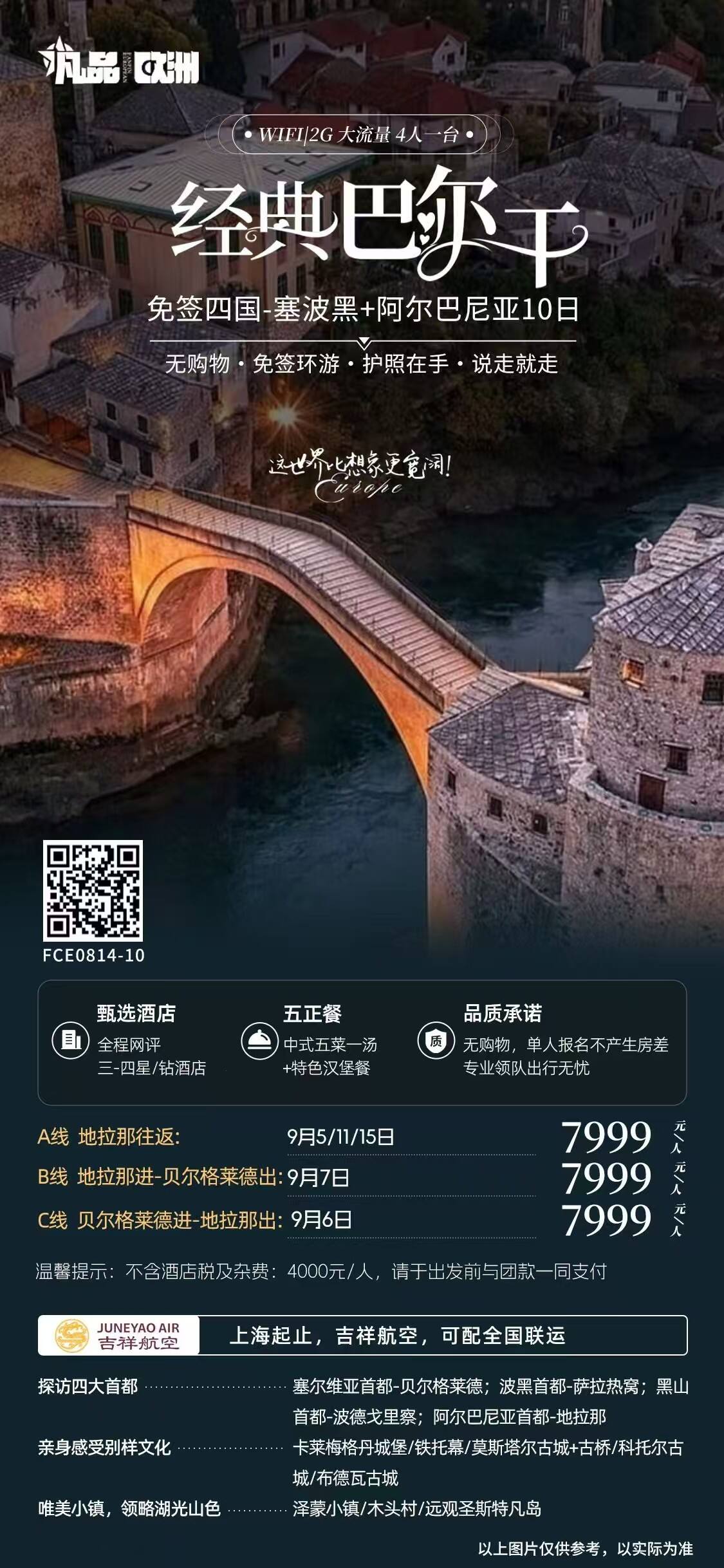 经典巴尔干 免签四国-塞波黑+阿尔巴尼亚10日 行程图 3