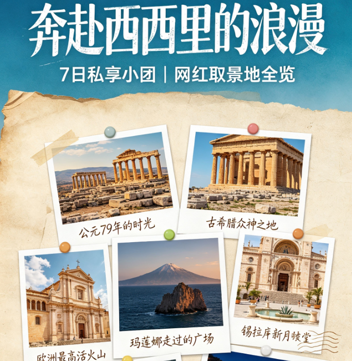 意大利南部西西里岛全览7日---8人私享小团（目的地参团，罗马起止，邮轮,7-9座奔驰商务车或同级别,司机兼导游，报价以英镑为货币单位）
