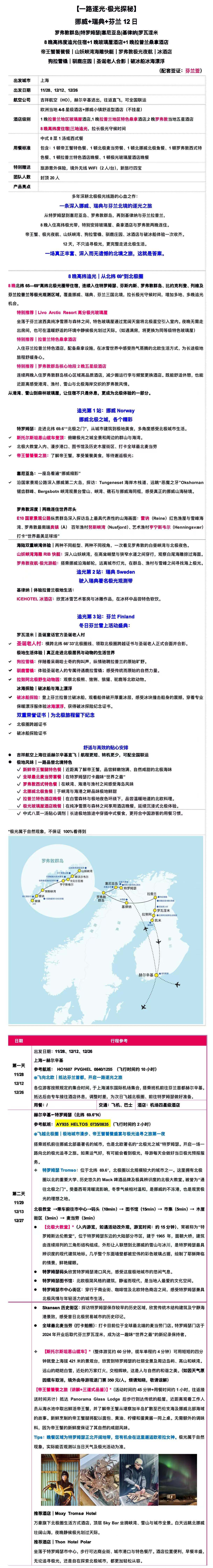 追光者·一路逐光·极光探秘 挪威+瑞典+芬兰12日 罗弗敦群岛｜特罗姆瑟｜塞尼亚岛｜基律纳｜罗瓦涅米 行程图 3