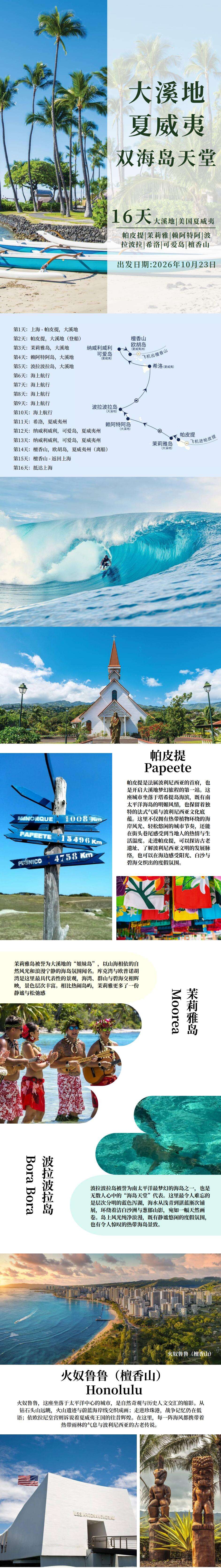 大溪地 夏威夷 双岛天堂16天 诺唯真邮轮-之勇号 行程图 3
