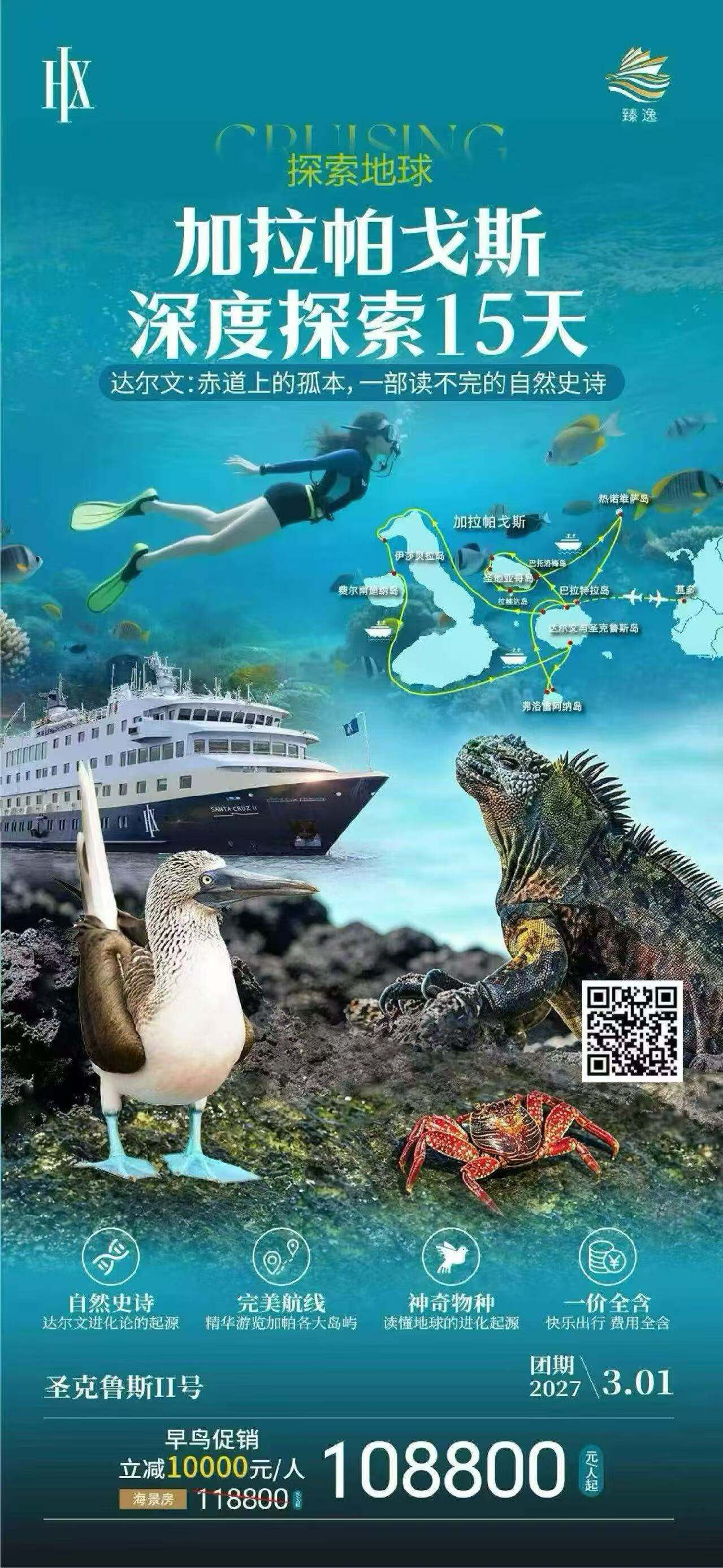 加拉帕戈斯 深度探索15天 达尔文:赤道上的孤本,一部读不完的自然史诗 行程图 2
