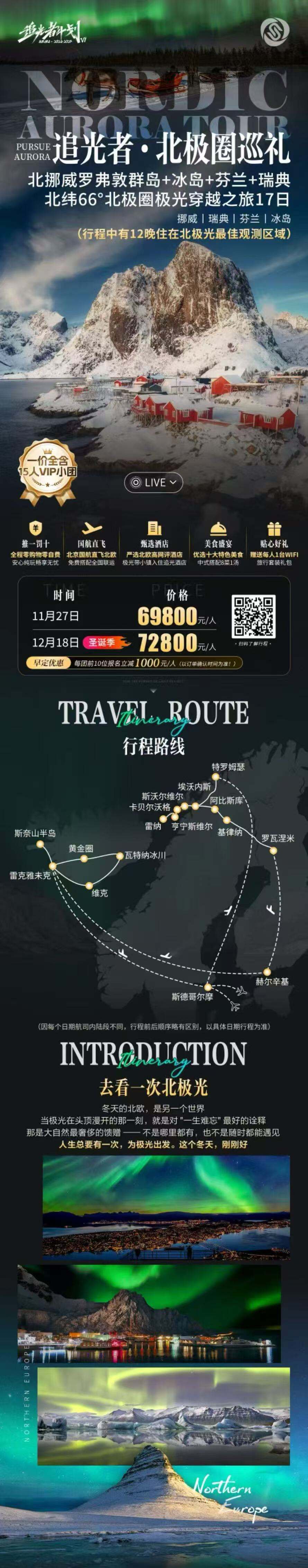 追光者·北极圈巡礼·挪威|瑞典|芬兰|冰岛 北挪威罗弗敦群岛+冰岛+芬兰+瑞典 北纬66°北极圈极光穿越之旅17日 行程图 2