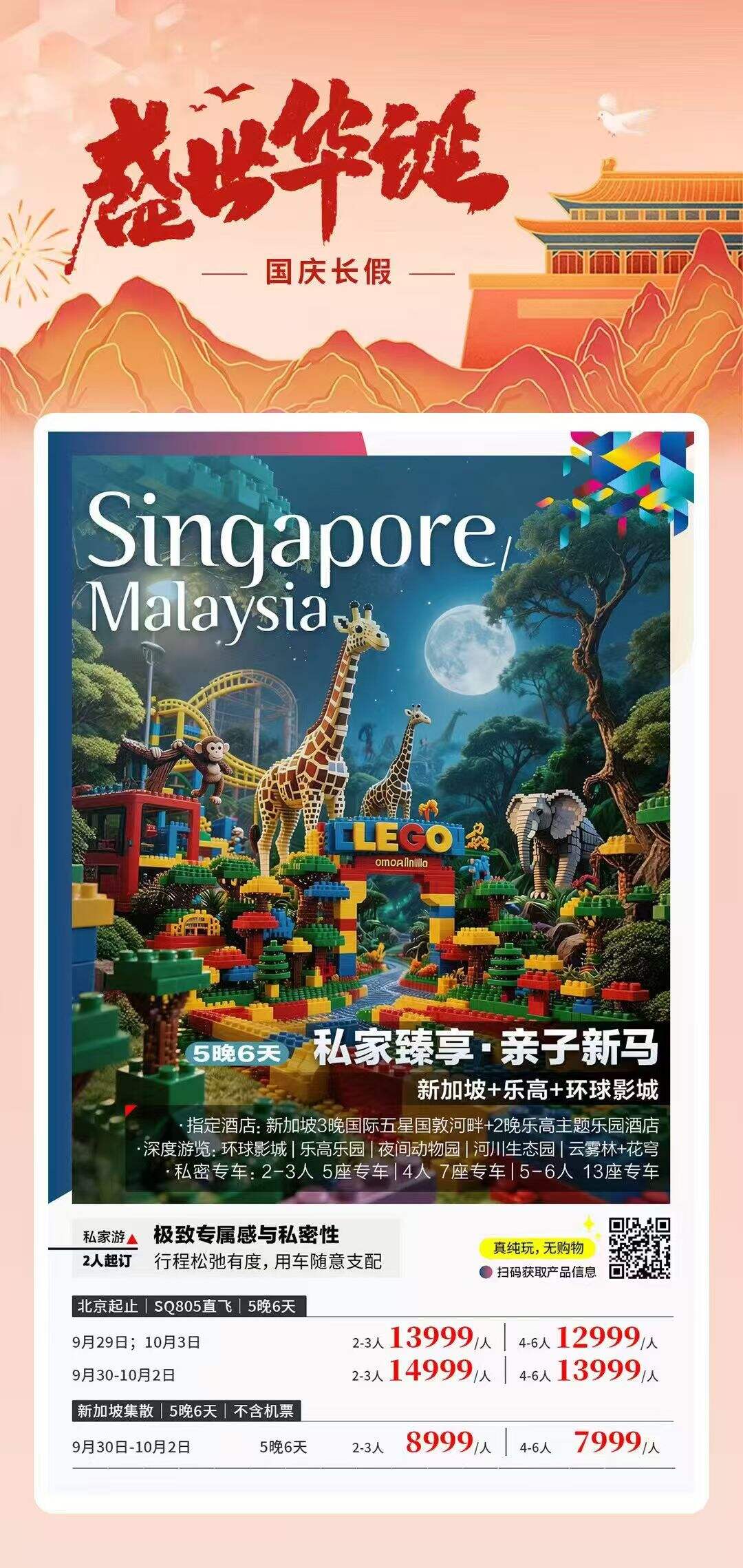 私家臻享·亲子新马 5万6天 新加坡+乐高+环球影城 私密专车:2-3人5座专车|4人7座专车|5-6人13座专车 行程图 2