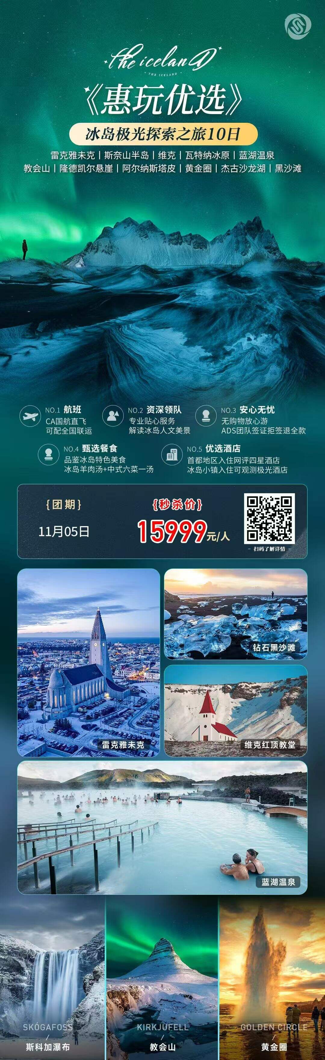 惠玩优选 冰岛极光探索之旅10日 雷克雅未克|斯奈山半岛|维克|瓦特纳冰原|蓝湖温泉教会山|隆德凯尔悬崖|阿尔纳斯塔 行程图 2