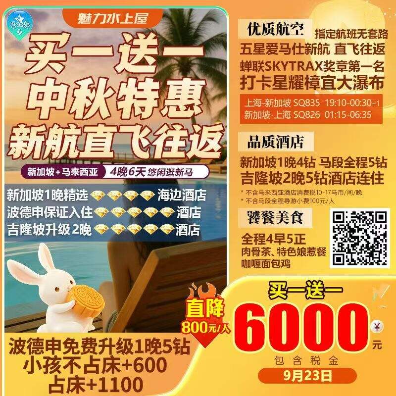 魅力水上屋·新加坡+马来西亚 4晚6天 买一送一 行程图 2